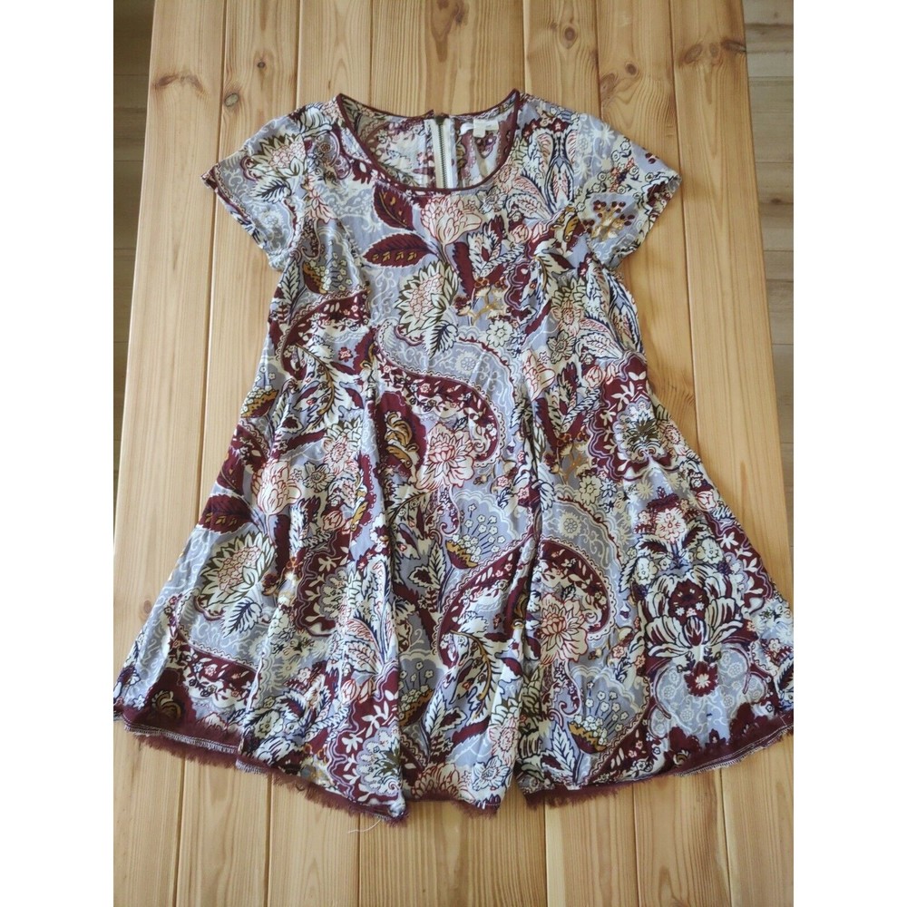 silence and noise tunic top Paisley Floral Boho Mini Dress Raw Hem Hippie Small